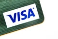 A Macro close up to the visa logo on a credit card