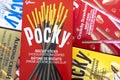 A close up to a box of Pocky, a Japanese sweet snack food produced by the Ezaki Glico food