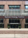 A vertical view of the Suncor entrance building