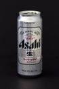 An isolated Stella Asahi Tallboy Beer Can on a black background