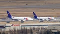 A couple of FedEx planes at the Calgary Airport Royalty Free Stock Photo