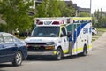 An ambulance parked on the street