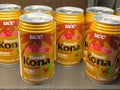 Several cans of hot Hawaii Kona coffee