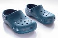 Front View of Blue Crocs footwear, foam clog