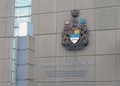 General view of the Calgary Courts Centre building sign and symbols