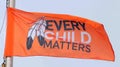 An orange flag with the text Every Child Matters during the National Day for Truth and