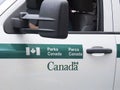 A close up to a Parks Canada truck vehicle truck