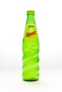 A glass bottle of Squit Soda made in Mexico with 355 mL. A caffeine-free, grapefruit-