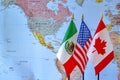 Canada, USA, Mexico flags, North America free trade agreement new deal