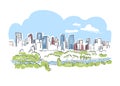 Calgary Alberta Canada vector sketch city illustration line art colorful watercolor style