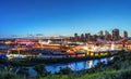 Panorama Sunset Blue Hour Over Calgary Stampede City Skyline Royalty Free Stock Photo