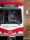 Light Rail Train (LRT) operator on his way to Saddletowne in Calgary, Albert