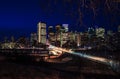 Calgary City Lights Glowing At Night Royalty Free Stock Photo