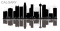 Calgary City skyline black and white silhouette with reflections Royalty Free Stock Photo