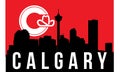 Calgary City skyline and landmarks silhouette, black and white design with flag in background, vector illustration Royalty Free Stock Photo