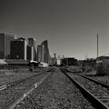 Calgary Cityscape viewed from Train Tracks Royalty Free Stock Photo