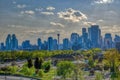 A Calgary Downtown skyline during the spring with some dramatic clouds Royalty Free Stock Photo