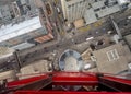 Calgary from the glass floor of the Calgary Tower