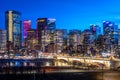 Calgary`s skyline at night on the Bow Royalty Free Stock Photo