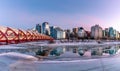 Calgary`s skyline along the Bow River Royalty Free Stock Photo