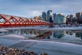 Calgary`s skyline along the Bow River Royalty Free Stock Photo