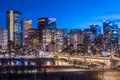 Calgary`s skyline at night on the Bow Royalty Free Stock Photo