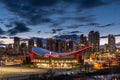 Calgary`s skyline with the Scotiabank Saddledome Royalty Free Stock Photo