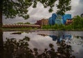 Calgary Skyline Puddle Reflections Royalty Free Stock Photo
