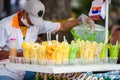 Street vendor of mango at the Paseo Bolivar Park in the city of Cali in Colombia