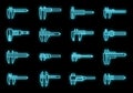 Calibrated calipers icons set vector neon
