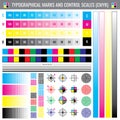 Calibration printing crop marks. CMYK color test vector document