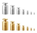 Calibration weights realistic isolated set. Golden and silver precision 3d weight for balance scales