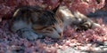 Calico Cat Resting in Pink Insulation Royalty Free Stock Photo