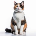 a calico cat sitting on a white background