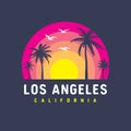 Los Angeles California Vector Logo Graphic T-shirt Palms Beach Sunset Royalty Free Stock Photo