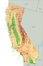 Detailed California physical map with labeling.