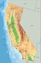 Detailed California physical map with labeling.