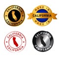 California badges gold stamp rubber band circle with map shape of country states America