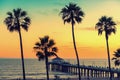 California beach at sunset, Los Angeles, California. Royalty Free Stock Photo