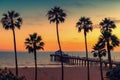 California beach at sunset, Los Angeles, California. Royalty Free Stock Photo