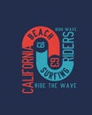 California Beach Surfing Riders Typography t shirt design Royalty Free Stock Photo