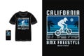 California bicycle freestyle t shirt design silhouette retro vintage style