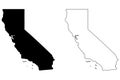 California CA state Map USA. Black silhouette and outline isolated maps on a white background. EPS Vector