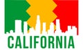 California City skyline and landmarks silhouette, black and white design with flag in background, vector illustration Royalty Free Stock Photo