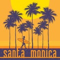 California coast, Santa Monica beach, surfer poster