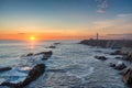 Sunset view of Point Arena Lighthouse in Mendocino County, Northern California Royalty Free Stock Photo