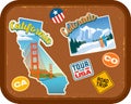 California and Colorado travel stickers with scenic attractions