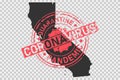 California coronavirus stamp. Concept of quarantine, isolation and pandemic of the virus in USA, California. Grunge