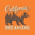 California dreaming t-shirt label design with illustration of bear silhouette