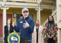 California Governor Gavin Newsom speaking at a Press Conf about the Home Key Housing Program